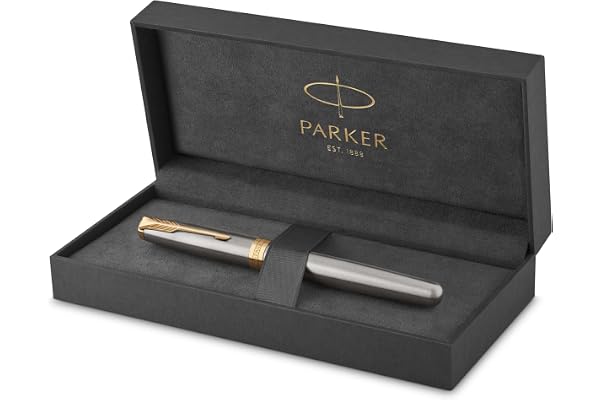 Parker Sonnet stylo plume | acier inoxydable avec attributs or | plume moyenne | coffret cadeau