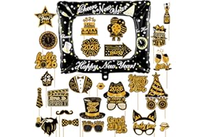 EKUKEON 2026 Neujahr Fotorequisiten Fotoaccessoires 26 Stück, Silvester Party Photobooth Requisiten, Neujahr Selfie Rahmen, Silvester Deko 2026, Silvester Photo Booth Props Set für Erwachsene Kinder