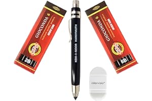 intervisio Koh-I-Noor 5359 Portaminas de 5,6 mm - Porta Minas Moderno de Metal con Juego de Minas de Grafito 4865 2B y 6B y Borrador Sacapuntas Colegio, la Oficina, Escritores, Artistas