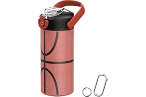 MYFOREST 400 ml Bouteille d'eau isotherme pour enfant, acier chirurgical, motif original haute résolution, compatible lave-vaisselle, badge nominatif, mousquetons (Basket-ball)