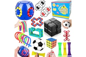 Paochocky 18 Pcs Fidget Toys Set,Sensory Toys for Autism ADHD,Stress Reliever with Toy Box Magic Burger Cube,Flippy Chain Stress Ball Anti-anxiety Birthday for Teen Children Adult