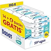 Dodot Toallitas Pure Aqua Para Bebé, 864 Toallitas (18 Packs de 48 Unidades), Ayuda A Restaurar El PH Natural De La Piel, 99%