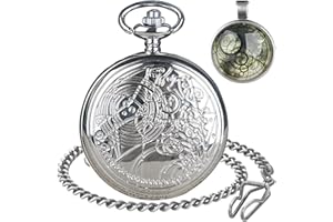 Tiong Pocket Watch with Bronze Case Quartz Full Hunter White Dial and Chain Mens Retro Necklace Pendant