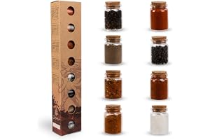 SIMPLY WOOD BBQ grillkryddor presentset med 8 grillkryddor 8 x 25 g i vackert korkglas, perfekt som en gåva till alla hobbykockar