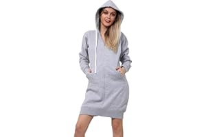 GW CLASSY OUTFIT Women Ladies Girls Long Hooded Hoodie Zip Up Pocket Sweatshirt Jumper Fleece Dresses Top Cardigan Coat