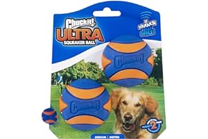 ChuckIt! Ultra Squeaker Ball Dog Toy, Durable High Bounce Floating Rubber Squeaky Dog Ball, Launcher Compatible Toy For Dogs, 2 Pack, Medium