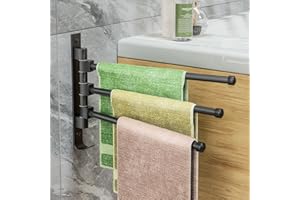 LAIMEW Handtuchhalter Ohne Bohren, 180° Schwenkbar Handtuchhalter, Handtuchhalter Wand Badezimmer Zubehör, Handtuchhalter Schwarz, Handtuchstange Bad, Handtuchhalter Ohne Bohren Schwarz für Badezimmer Küche