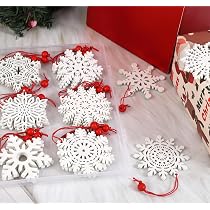 152 decorazioni natalizie, fiocchi di neve, in legno