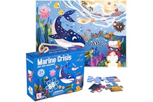 GENERIC Ocean Puzzle for Kids Ages 3–8 – 60-Piece Montessori Floor Puzzle for Boys & Girls | Educational Jigsaw Toy & Toddler Travel Game | Gifts for 3 4 5 Year Olds | Marine Crisis Sea Life Edition