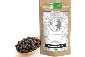 Ascenbio ✿ Poivre noir BIO MG1 de Madagascar ✿ 100 g ✿ Préparé et conditionné en France ✿ Emballage biodégradable