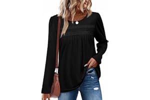 Aokosor Blouse for Women UK Ladies Long Sleeve Top V Neck 3/4 Sleeves Pleated Chiffon Tunic Tops