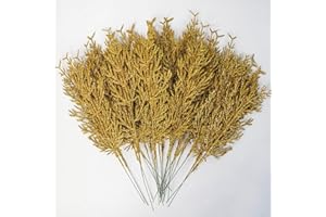 Leixi 24PCS Christmas Glitter Artificial Pine Needles-34cm Fake Foliage Pine Stems for DIY Garland Wreath Christmas Embellishing and Home Garden Decor (Gold)