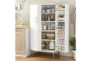 Jehiatek 51” Pantry Cupboard with Doors & Adjustable Shelves, Freestanding Storage Cabinet White for Kitchen, Living Room and Dinning Room
