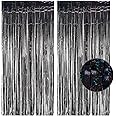 Black Tinsel Curtain Party Backdrop - GREATRIL Foil Fringe Curtain Party Streamers for New Years Eve 2025 Birthday Graduation Halloween Stranger Theme Party Decorations Pack of 2