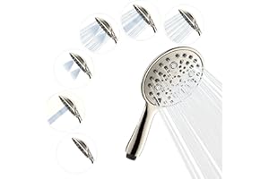 SparkPod 6-Function High Pressure Shower Head - 6" Wide Angle Handheld Shower Head - Refreshing Rain Mode for Fast and Effective Rinsing - 2X Muscle Relief Massage Force - Elegant Brushed Nickel