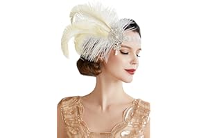 Coucoland 1920s - Fascia per capelli con piuma e strass e perle, stile anni '20, da donna