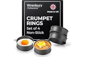 Wrenbury Set di 4 stampi pancake antiaderenti – Ideali per crumpets inglesi, muffin e uova – In acciaio al carbonio, facili da pulire – Prodotto in Inghilterra