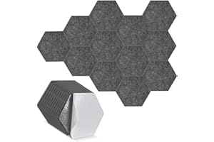 LUXVARA Lot de 12 Panneaux Acoustiques Hexagonaux Auto-Adhésifs, Mur Insonorisant pour Murs et Portes, Salle de jeux, Porcelaine Blanche, Panneaux Insonorisants, 30 x 26 x 1 cm (Gris)