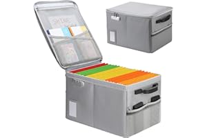 GEEGEAR Caja Fuerte Ignífuga, Caja Organizadora de Archivos Ignífuga con Cerradura 39.5 * 31 * 25.5CM Alta Capacidad Impermeable Organizador de Archivos Caja de Seguridad Portátil para Oficina Casa
