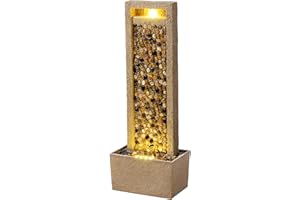 Teamson Home Garten Outdoor Brunnen Hoher Wasserfall mit warmen LED-Lichtern, River Rock Design, Einstellbarer Fluss, Robustes braunes Polyresin