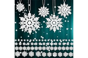 ALLLEEGAY Adornos Navideños Arbol, Adornos Navideños Con Copos de Nieve, Decoraciones Navideñas de Invierno, Accesorios Navideños Para El Hogar, 60 Piezas de Decoración de Copo de Nieve de Plástico