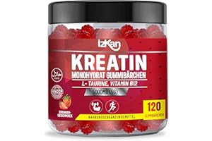 ‎IZKAN Kreatin Gummibärchen 5000mg – Vegane Creatin-Monohydrat-Gummis 5G für und GYM Ergänzung – mit Erdbeergeschmack | 120 Gummibärchen | 30 Portionen | (1)