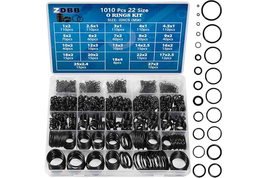 ZDBB 1010 Pcs Rubber O Rings Kit 22 Size Universal O-Ring Assortment Set for Automotive Faucet Pressure Washers Plumbing Sealing Repair,Air or Gas Connections,Resist Oil and Heat