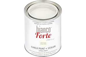 BIANCO SHABBY Bianco Forte - Bianco Antico - (1L) Vernice a Gesso con Finitura/Protettivo 2-in-1: Chalk Paint Super Resistente per Mobili, Pareti e Porte – Asciugatura Rapida, Interni/Esterni, Opaca