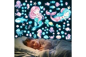 HSDSH Mermaid Wall Sticker Children's Room Luminous Wall Sticker Girls' Room Underwater World Luminous Sticker Mermaid Princess Luminous Sticker Wall Sticker for Bedroom Baby Room