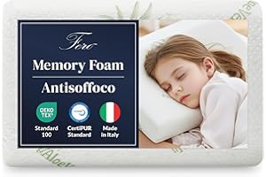 Ferò Cuscino Bambini Antisoffoco 30x50x5,5cm in Memory Foam, OEKO-TEX® e CertiPUR™, Cuscino Asilo con Federa Rimovibile all’Aloe Vera, Guanciale Letto Bambino Traspirante, 100% Made in Italy