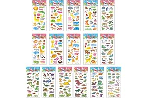 liuchanghe Adesivi per Bambini, Adesivi 3D, Adesivi 3D Stickers per Puffy Adesivi per Regali Gratificanti Scrapbooking Inclusi Animali, Dinosauri (16 Fogli)