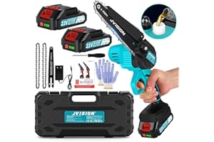 JVISION Mini Chainsaw Cordless, Mini Chain Saw with 2 Battery Handheld Chainsaw with Oiler System, Battery Chainsaw for Garden Tree Logging Trimming, Small Cordless Chainsa (Blue - 6 inches)