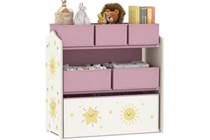 AIYAPLAY Estantería Infantil para Juguetes, con 6 Cajas Extraíbles de Tela no Tejida, Organizador de Juguetes de 3 Niveles, para Habitación Infantil, Sala de Juegos, Guardería, 63x30x66 cm, Rosa
