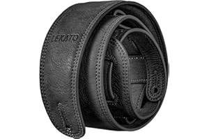 LEKATO Skórzany pasek do gitary z pogrubioną pianką, miękki i wygodny, szeroki pasek do gitary basowej, regulowana długość od 104 cm do 130 cm, do gitar basowych, elektrycznych, akustycznych,