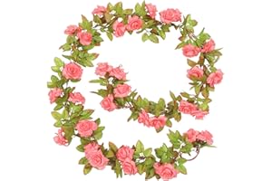 Pauwer 4 Pack 29.5 FT Artificial Rose Flowers Vine Garland Fake Hanging Floral Plants Garland Faux Silk Flower Ivy Vines for Party Garden Home Wedding Decor (4PCS, Pink)
