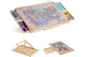 Tektalk Table de puzzle avec support/support réglable intégré et housse amovible, jusqu'à 1000/1500 pièces (avec support réglable intégré et housse amovible)