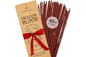 CALMVEDA Potent Dragons Kadzidelka z krwia - (40+ sztyftów) Grube kadzidelka z naturalnej zywicy, czyste, bez wegla drzewnego | Kadzidlo ochronne o slodkim, korzennym i ambrowym zapachu (Sangre de Grado)
