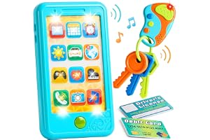 JOYIN Småbarn spelar telefon, blå leksak telefonset, nyckelfob nyckel leksak och kreditkortsset, barn leksaker