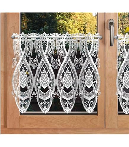 Plauener Spitze Gardine – Gestickte Guipure-Spitze, 50 X 144 Cm, Creme/Beige/Lachs, Mit Stangendurchzug