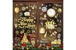 HOWAF 9 Sheets Happy New Year Window Stickers for New Years Eve Decorations 2026, Windows Cling Stickers for NYE Party Decorations 2026