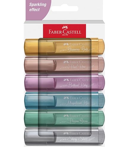 Four Candies Pens Faber-Castell Chisel Point Metallic Highlighters 4 Glitter Highlighter Pens For Journaling And Note Taking - Study Supplies Purple Office Supplies