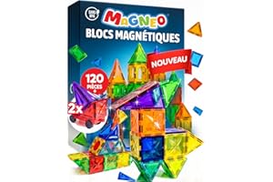 MAGNEO TOYS Magneo® Blocs Magnétiques 120 Pièces (2 Voitures) – Construction Enfant dès 3 Ans – Jeu Créatif avec Magnetic Tiles – Blocs Aimantés pour Garçons & Filles – Idée Cadeau
