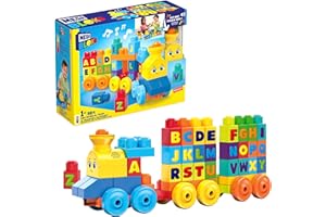 MEGA Bloks Le Train de L'Alphabet, jeu de blocs de construction, 50 pièces, jouet pour bébé et enfant de 1 à 5 ans, FWK22