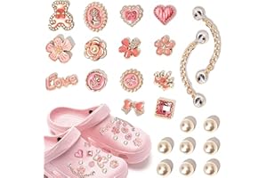 SRWOYZE Pins Crocs Femme, 24 Pièces Pins pour Crocs Paillettes Bijoux de Chaussures Set Amovible DIY Accessoires crocs PVC Shoe Charms pour Filles Enfants et Adultes, Fleurs Cœurs Oursons Perles