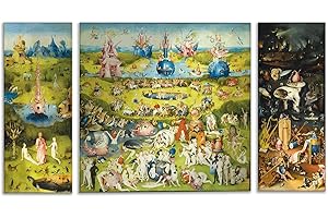 Giallobus - Cadre Multi-Panneaux 3 pièces - Le Jardin des délices - Impression sur Verre plexiglass Acrylique - prêt à accrocher - 40x100 cm - 100x100 cm - 40x100 cm