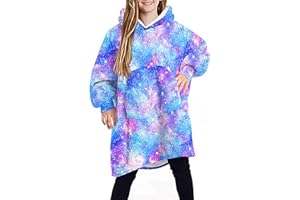 ADISPUTENT Kids Blanket Hoodie Oversized Snuggle Fluffy Sweatshirt Fleece Blanket with Giant Pocket Soft Warm Cozy Sherpa Hoodie Wearable Blanket for Teens Girls Boys