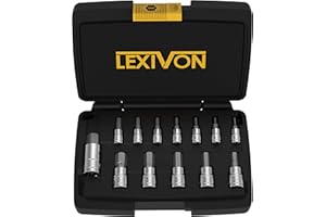 LEXIVON HEX Bit Socket Set, 13 male hexagon sockets | SAE Imperial sizes from 5/64” to 9/16” | Allen key Socket Set, for Torque Wrench, ratchet wrench, impact power Drills (LX-142)