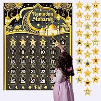 Ramadans Advent Calendar, Eid Mubarak Decoration, DIY Wood Ramadan Countdown Ornament Prayer Ramadan Decoration Living Room Ramadan Gifts (White Gold