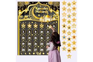 LECONCES Ramadan Advent Calendar Eid Calendar Countdown, Ramadan Decorations 2024 Ramadan Calendar for Kids, Ramadan Countdown Calendar for Ramadan Games, with 30 Stars Stickers