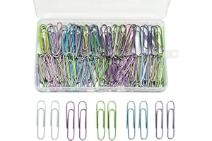 SZXMDKH 100 clips de papel grandes, clips de metal de colores de 2 pulgadas con caja para la escuela, documentos de papelería de oficina (50 mm, colores surtidos)